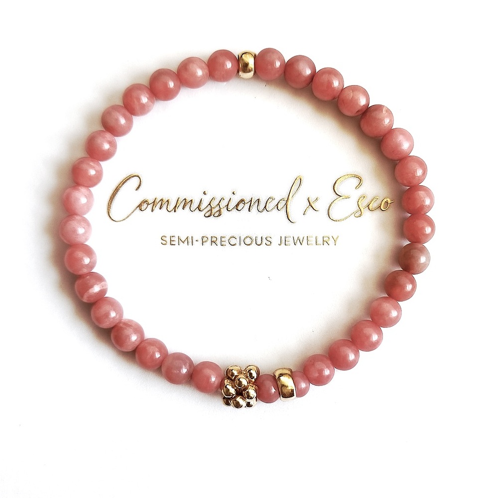 Rhodochrosite & 14K Yellow Gold Bubble Station Bracelet